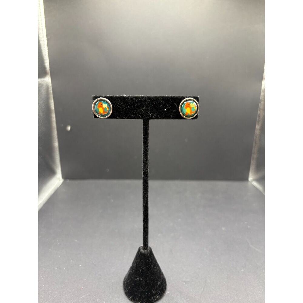 1996 Nintendo Pokemon Charmander Fire Starter Cute Silver Stud Earrings